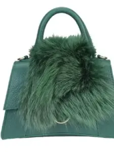 JiJou designer-quality leather purse with fur trim.